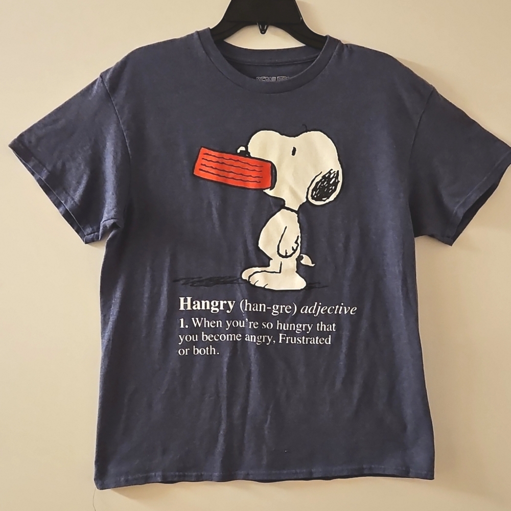 Peanuts Snoopy 'Hangry' definition short sleeve blue gray graphic tee Med
